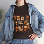 Cafe Vibes Tee — Cozy Autumn Coffee, Dogs & Pumpkin Graphic T-Shirt