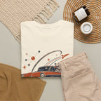 Retro Space Dog Driving Classic Car Tee | Vintage Rocket Adventure