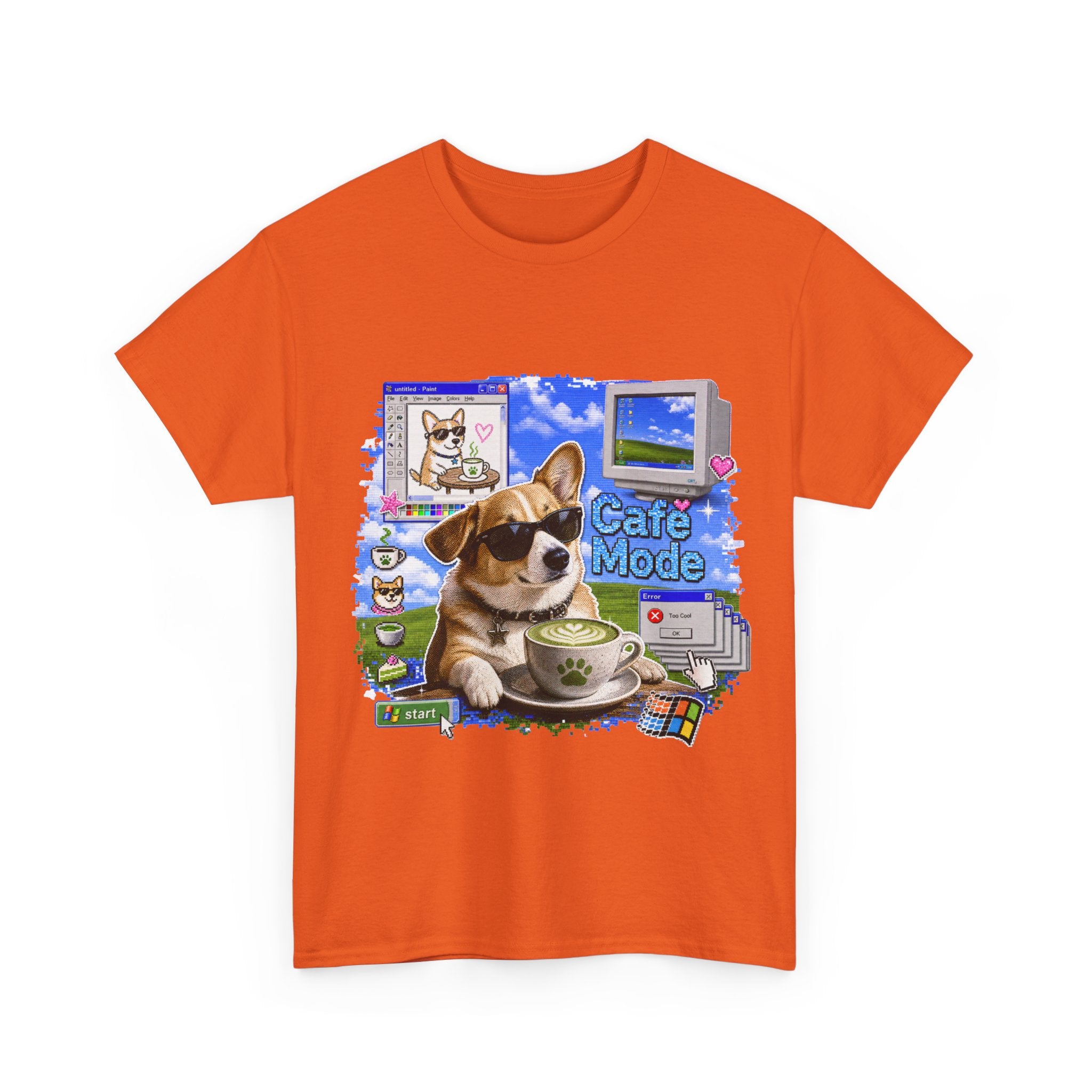 Café Mode Tee — Retro Vaporwave Corgi Coffee T-Shirt
