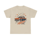 Retro Space Dog Driving Classic Car Tee | Vintage Rocket Adventure