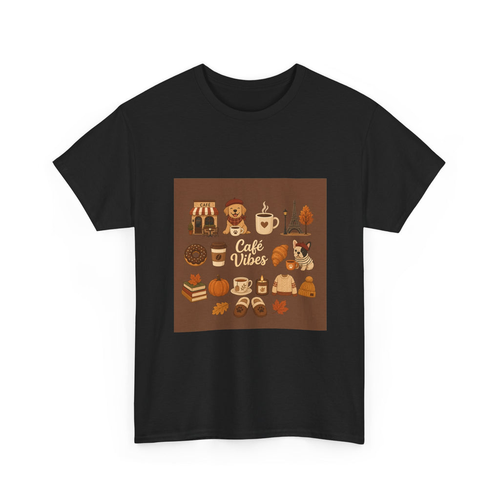 Cafe Vibes Tee — Cozy Coffee and Dogs Graphic T‑Shirt