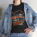 Retro Space Dog Driving Classic Car Tee | Vintage Rocket Adventure
