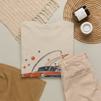 Retro Space Dog Driving Classic Car Tee | Vintage Rocket Adventure
