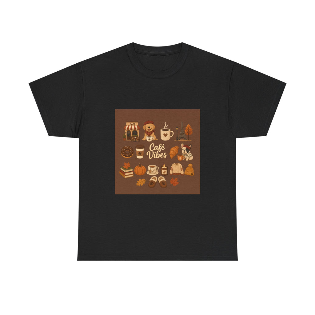 Cafe Vibes Tee — Cozy Coffee and Dogs Graphic T‑Shirt