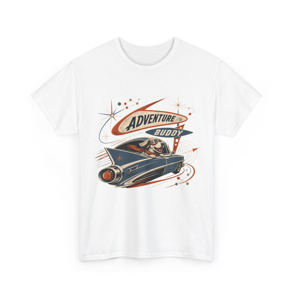 Adventure Buddy Dog Rocket Tee — Vintage Space Explorer T‑Shirt