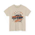Retro Space Dog Driving Classic Car Tee | Vintage Rocket Adventure
