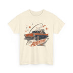 Retro Space Dog Driving Classic Car Tee | Vintage Rocket Adventure