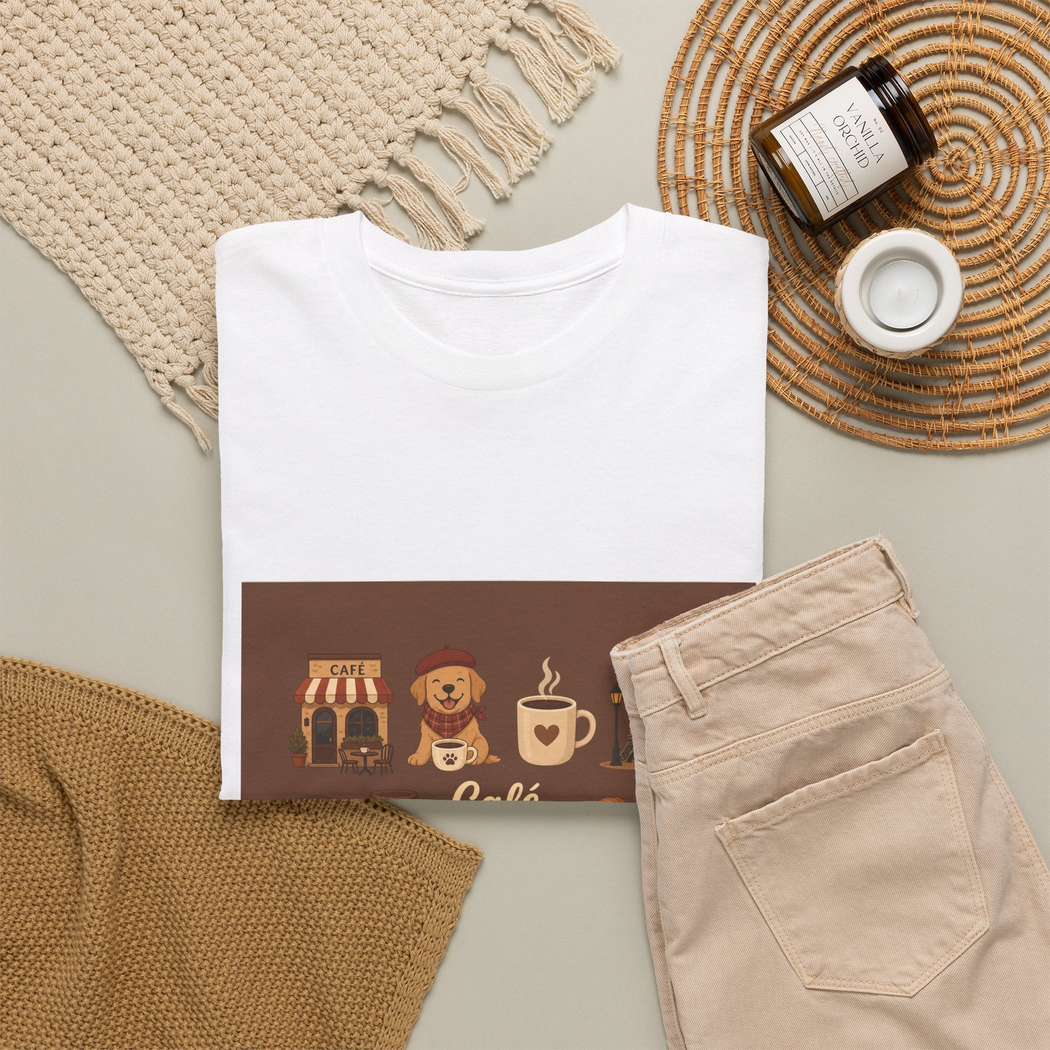 Cafe Vibes Tee — Cozy Coffee and Dogs Graphic T‑Shirt