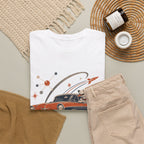 Retro Space Dog Driving Classic Car Tee | Vintage Rocket Adventure