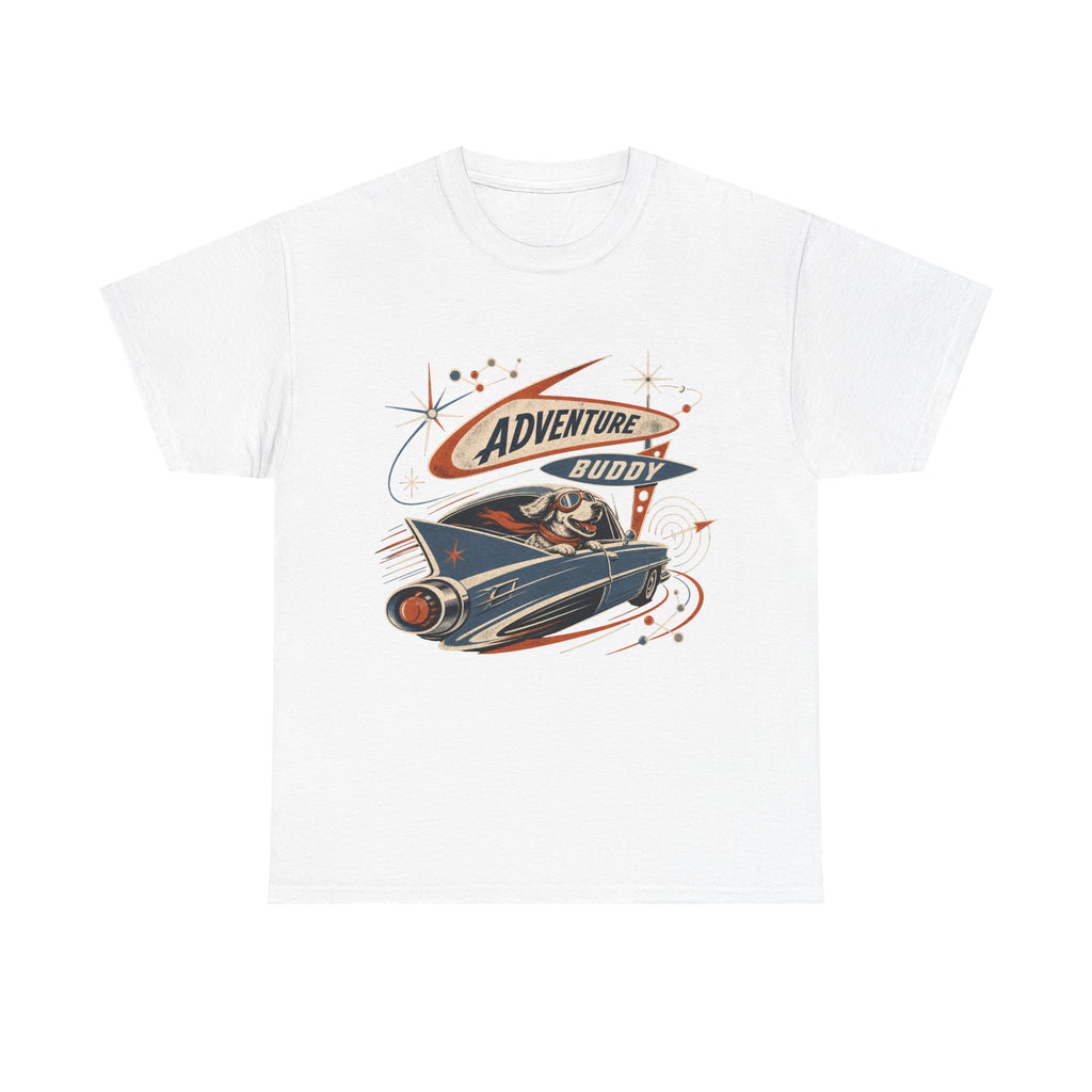 Adventure Buddy Dog Rocket Tee — Vintage Space Explorer T‑Shirt