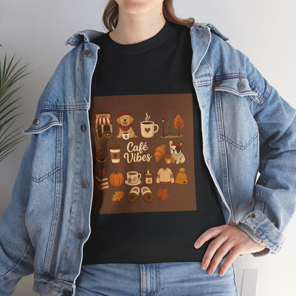 Cafe Vibes Tee — Cozy Coffee and Dogs Graphic T‑Shirt