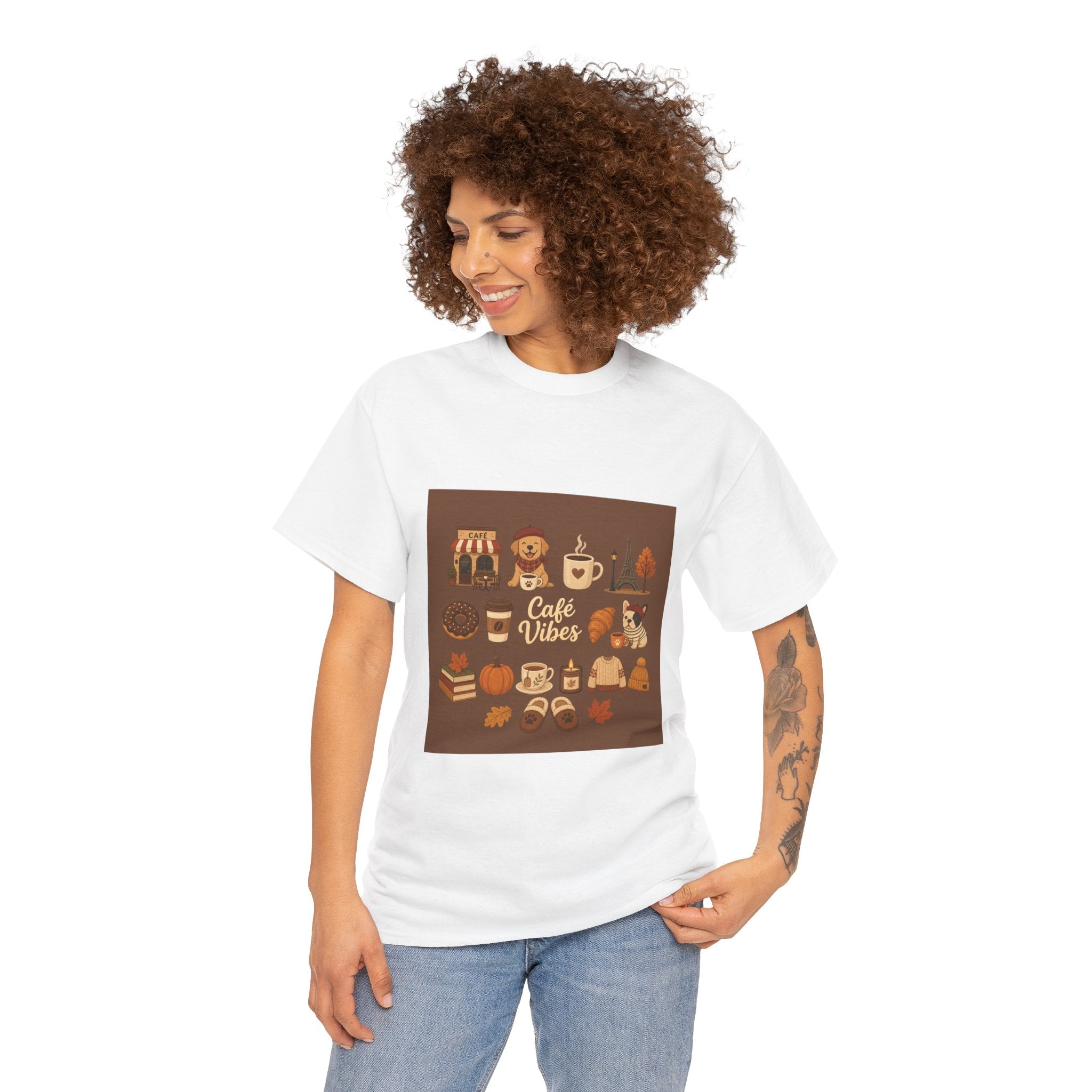 Cafe Vibes Tee — Cozy Coffee and Dogs Graphic T‑Shirt