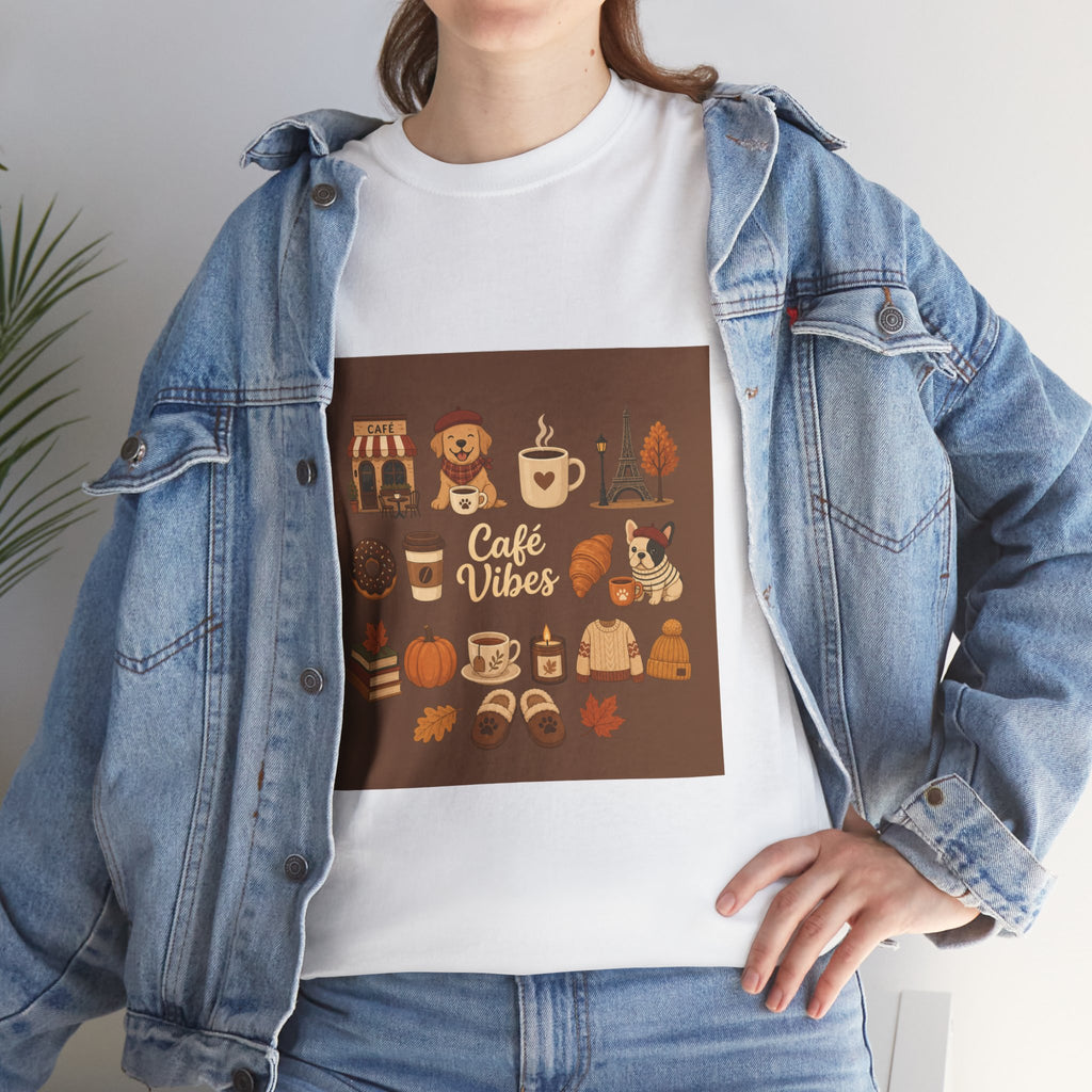 Cafe Vibes Tee — Cozy Coffee and Dogs Graphic T‑Shirt