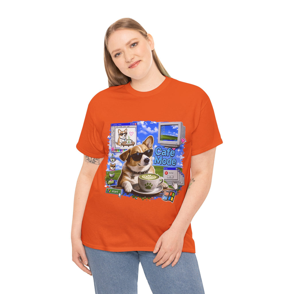 Café Mode Tee — Retro Vaporwave Corgi Coffee T-Shirt