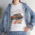 Retro Space Dog Driving Classic Car Tee | Vintage Rocket Adventure
