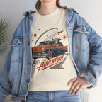 Retro Space Dog Driving Classic Car Tee | Vintage Rocket Adventure