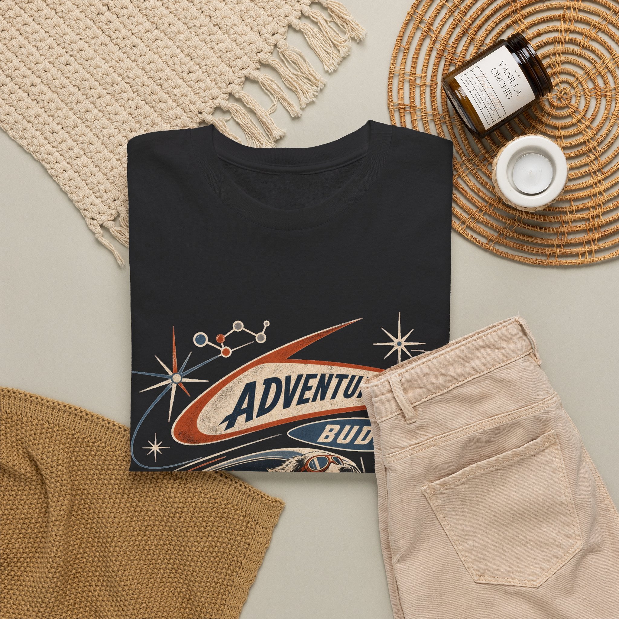 Adventure Buddy Dog Rocket Tee — Vintage Space Explorer T‑Shirt