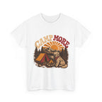 Camp More Camping T-Shirt — Retro Sunset Tent & Dog Outdoor Tee