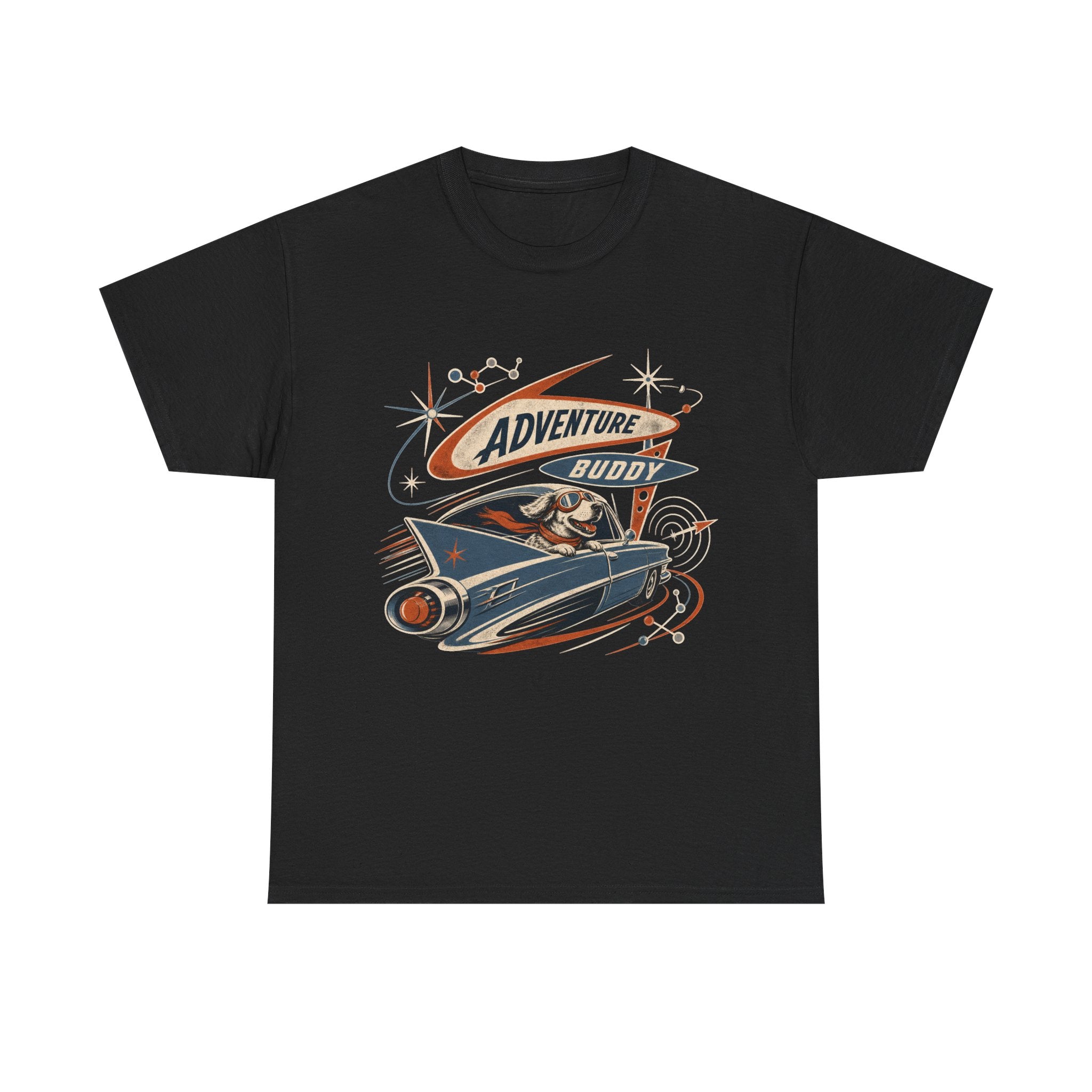 Adventure Buddy Dog Rocket Tee — Vintage Space Explorer T‑Shirt