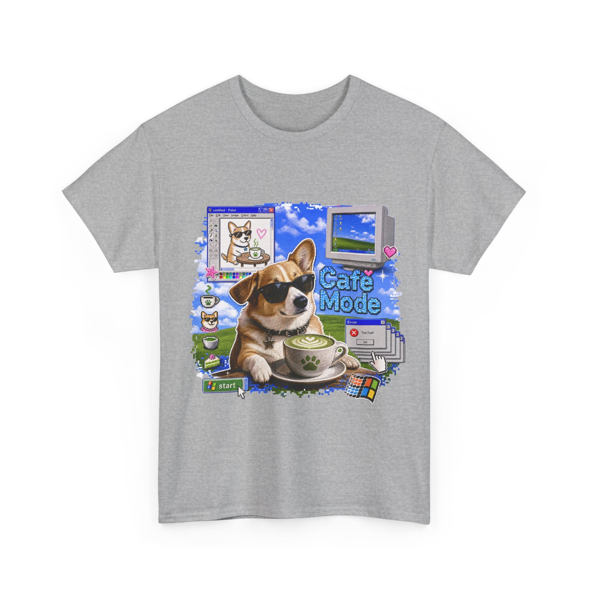 Café Mode Tee — Retro Vaporwave Corgi Coffee T-Shirt
