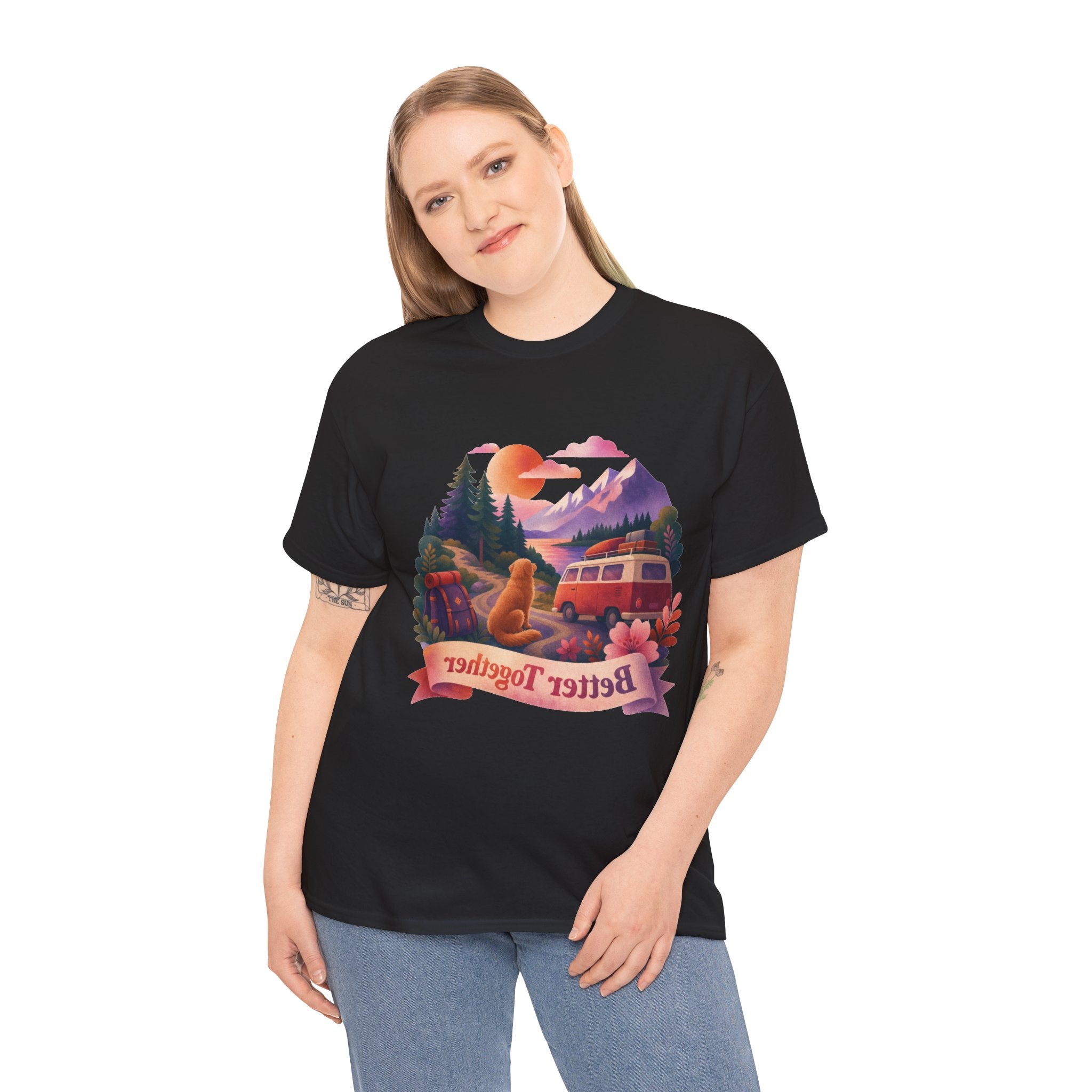 Trips with Dogs - Better Together Camping Van Sunset Graphic Tee