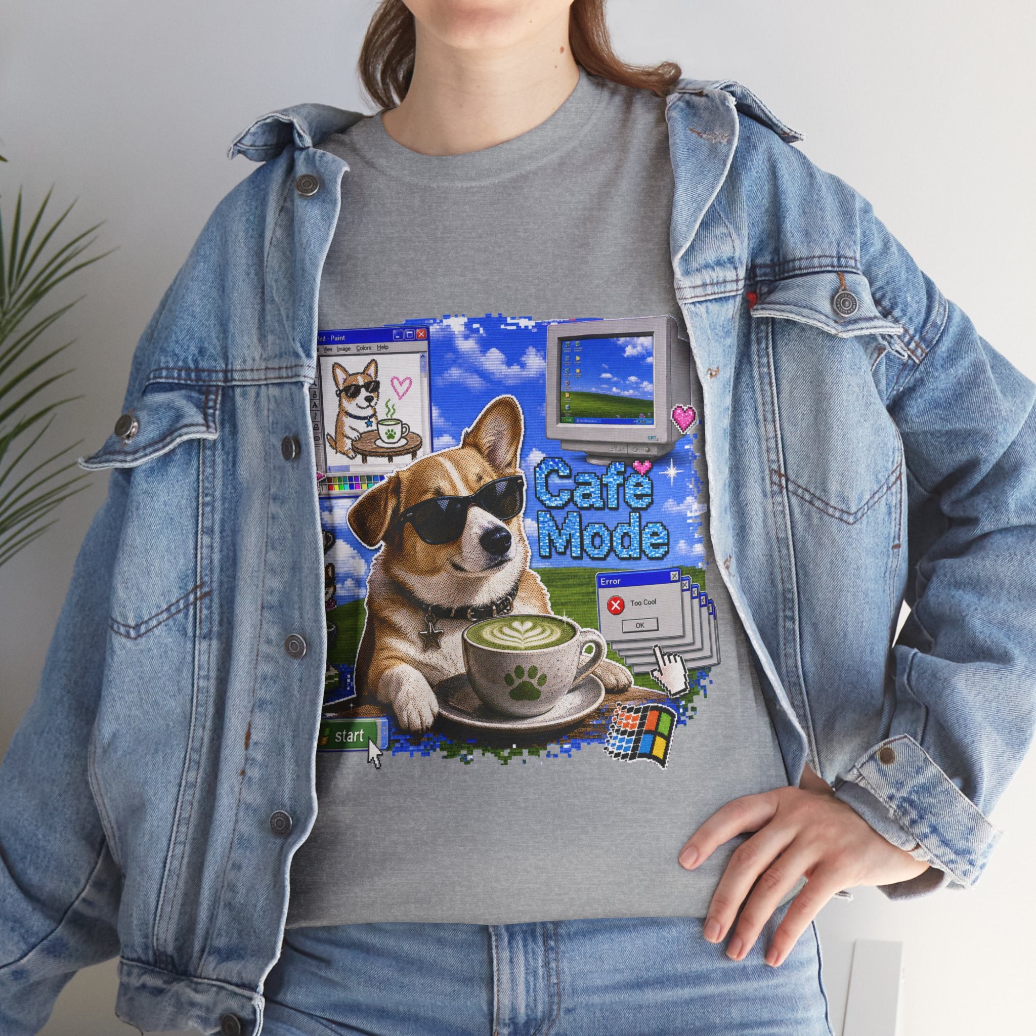 Café Mode Tee — Retro Vaporwave Corgi Coffee T-Shirt