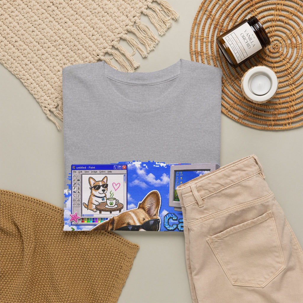 Café Mode Tee — Retro Vaporwave Corgi Coffee T-Shirt
