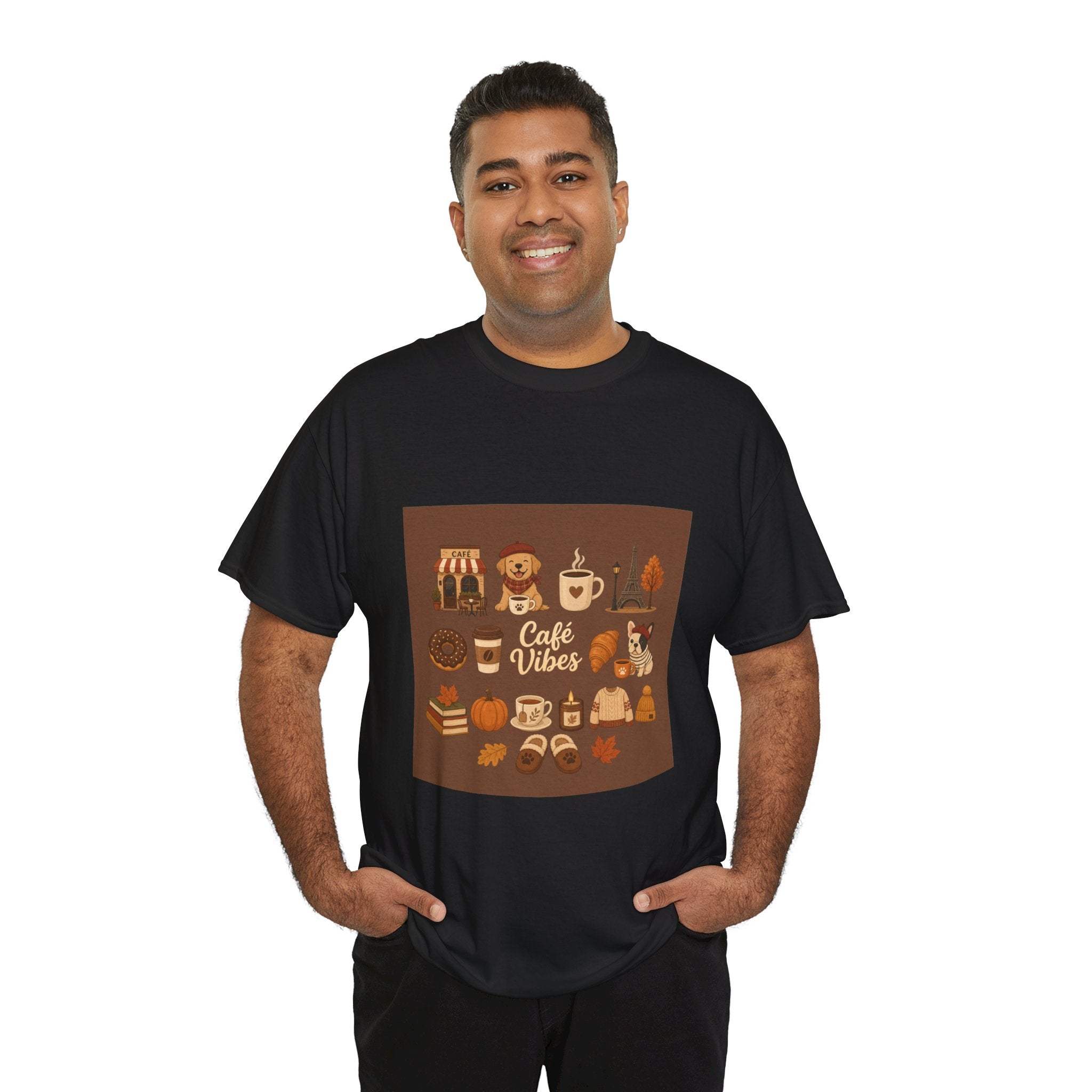 Cafe Vibes Tee — Cozy Coffee and Dogs Graphic T‑Shirt