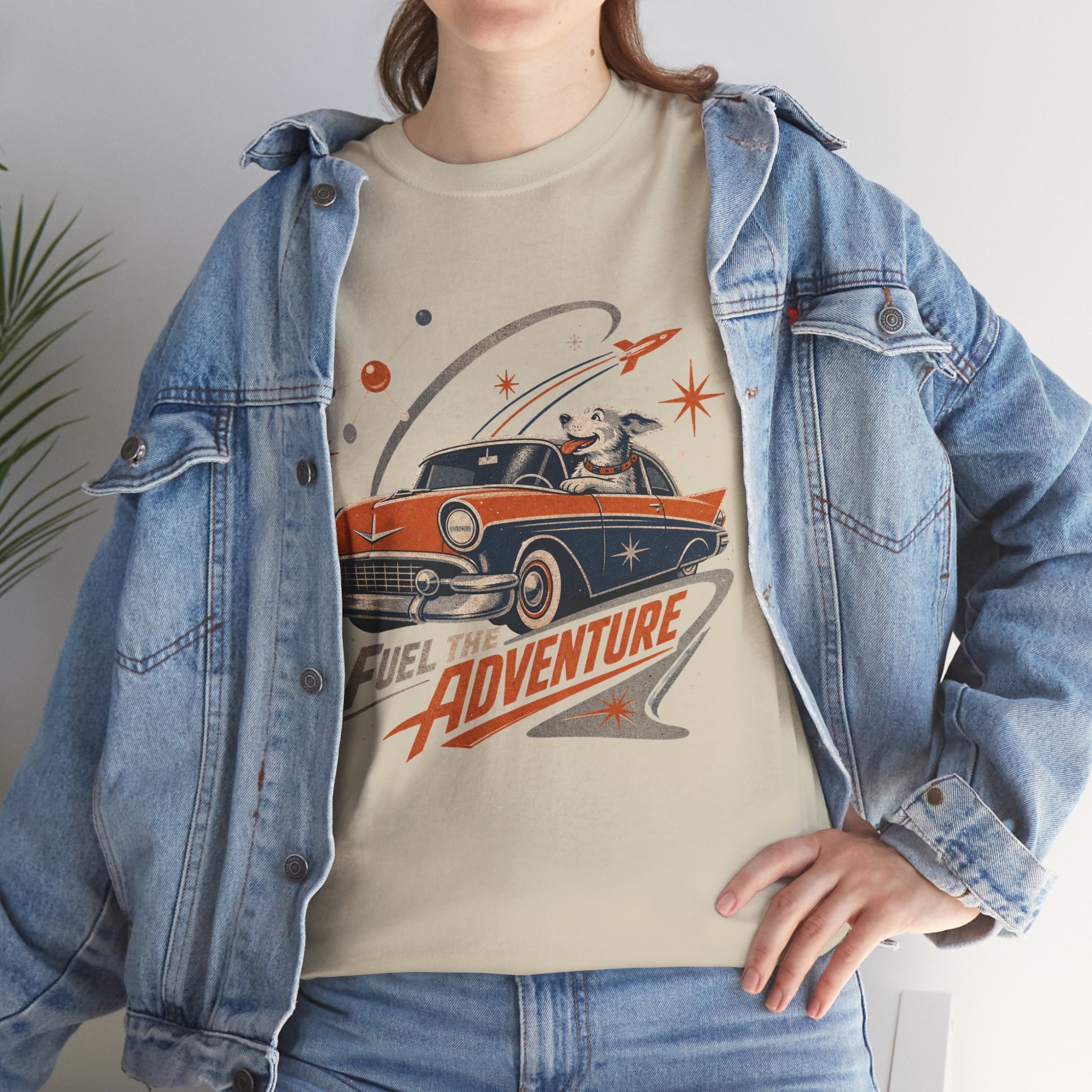 Retro Space Dog Driving Classic Car Tee | Vintage Rocket Adventure