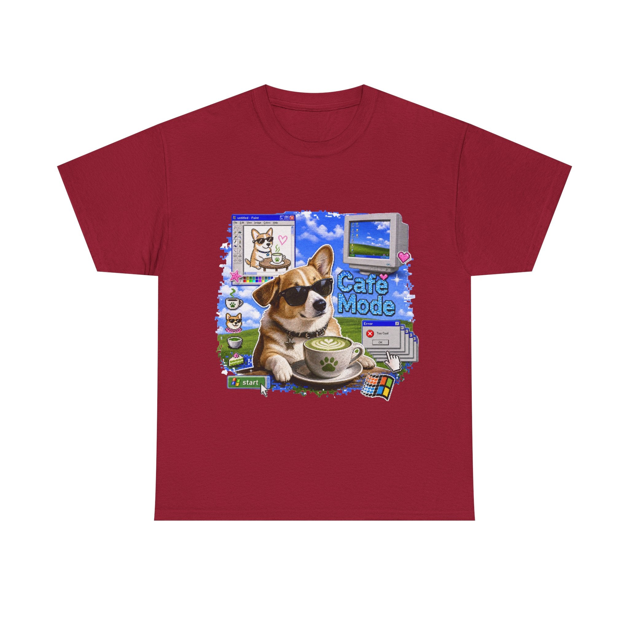 Café Mode Tee — Retro Vaporwave Corgi Coffee T-Shirt
