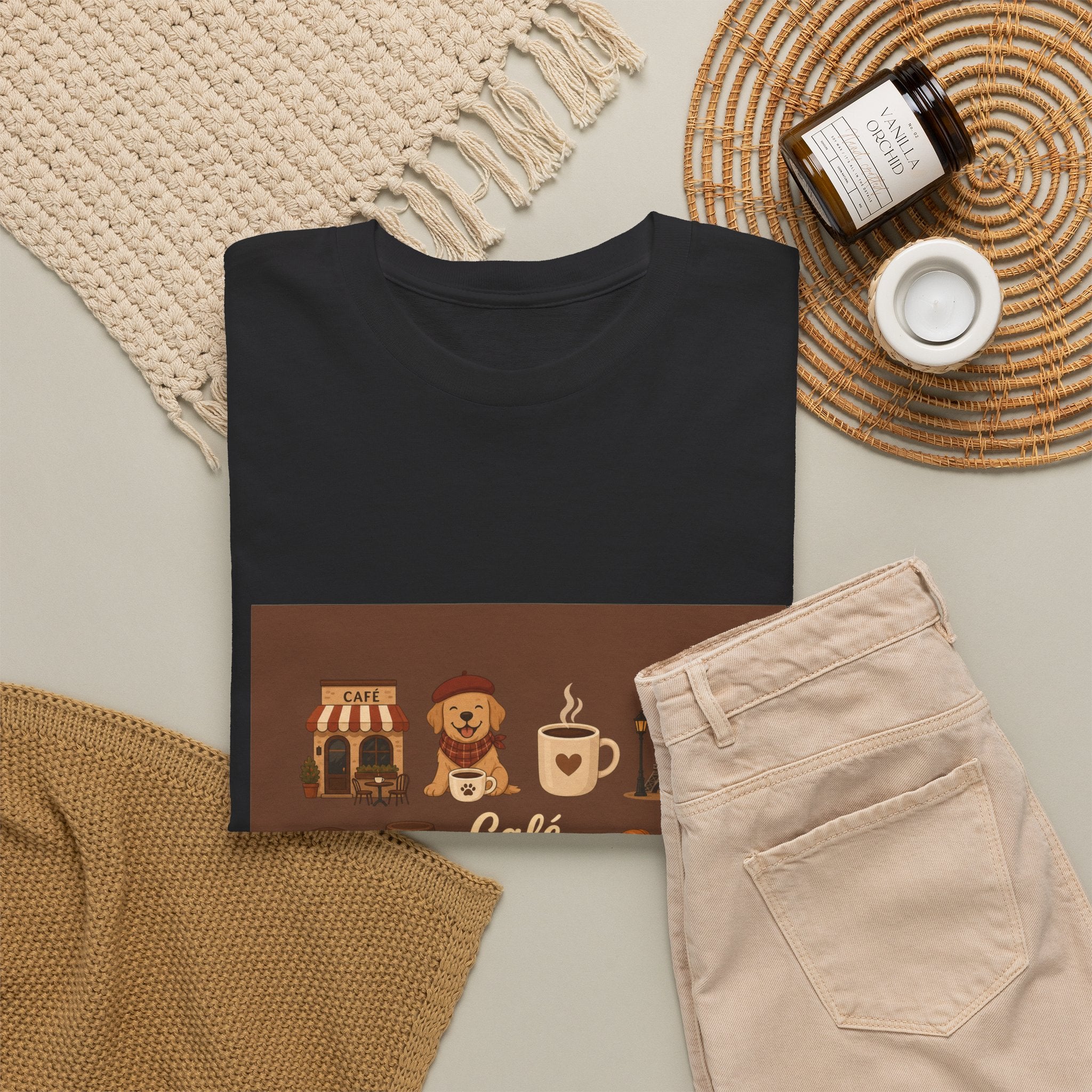 Cafe Vibes Tee — Cozy Coffee and Dogs Graphic T‑Shirt