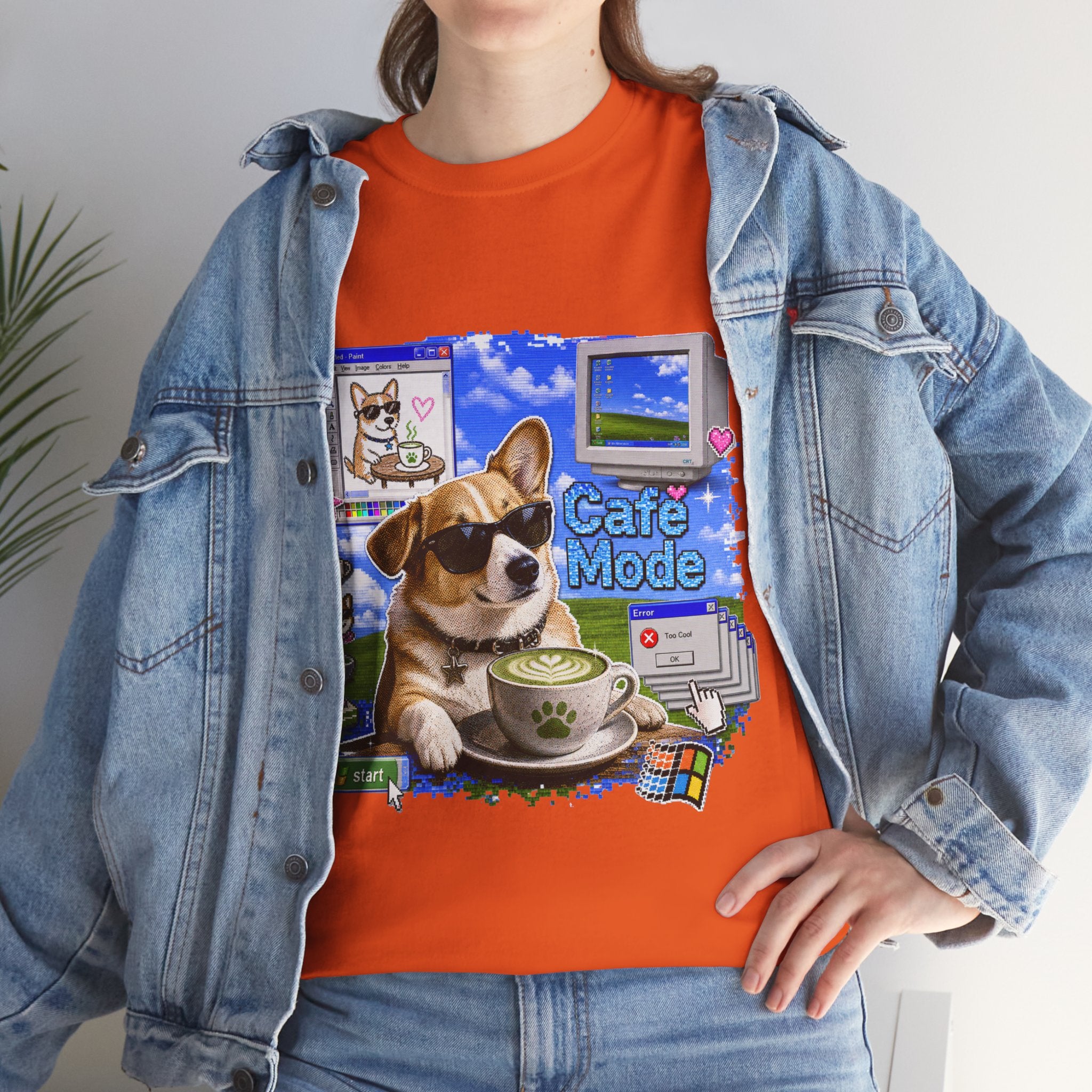 Café Mode Tee — Retro Vaporwave Corgi Coffee T-Shirt